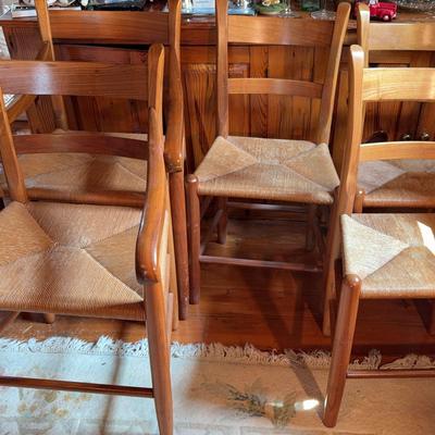 Set of Rushseat Wooden Dining Chairs