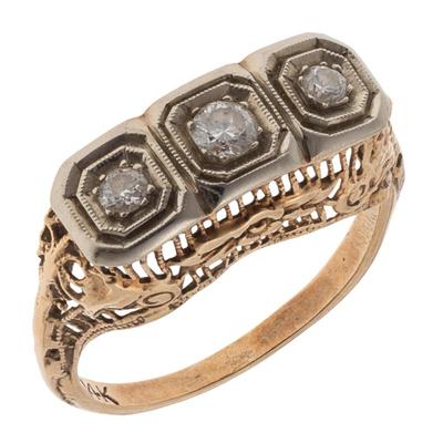 Art Deco Diamond, 14k White and Yellow Gold Ring
