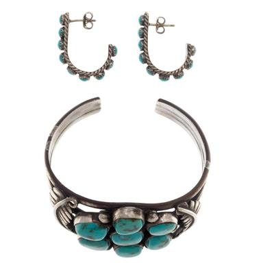 Navajo Turquoise, Silver Bracelet with Pair of Earrings