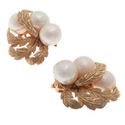 Pair of Cultured Pearl, 14k Yellow Gold Ear Clips