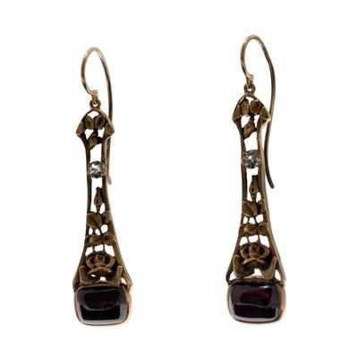 Pair of Garnet, Diamond, 14k Rose Gold Earrings
