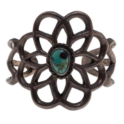 Navajo Turquoise, Sandcast Silver Cuff Bracelet