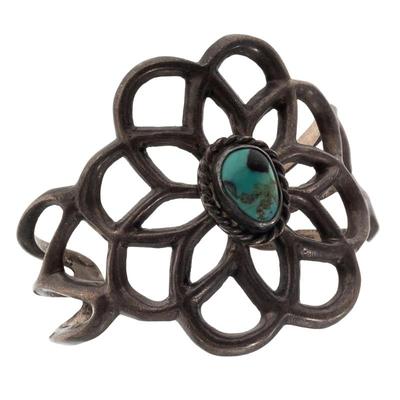 Navajo Turquoise, Sandcast Silver Cuff Bracelet