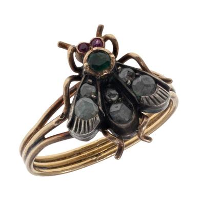 Diamond, Emerald, Ruby, 18k Fly Ring