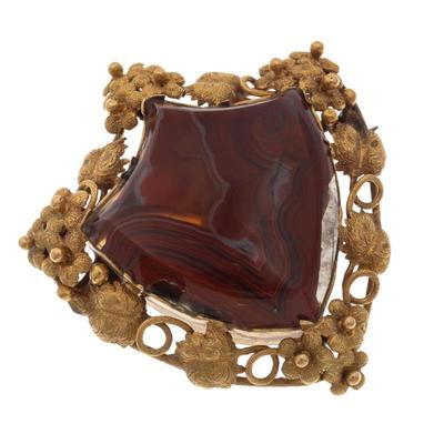 Victorian Jasper, 14k Yellow Gold Pin