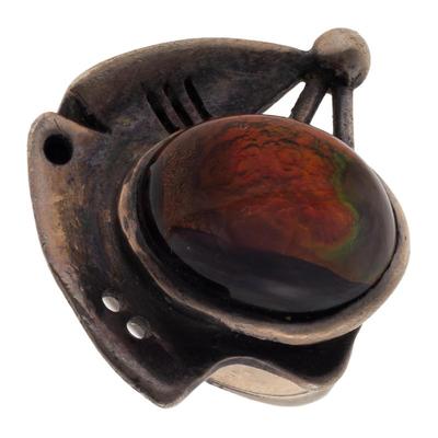 Modernist Fire Agate, Sterling Silver Ring, Peter Broome