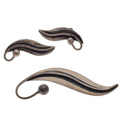 Modernist Mexican Sterling Silver Jewelry Suite