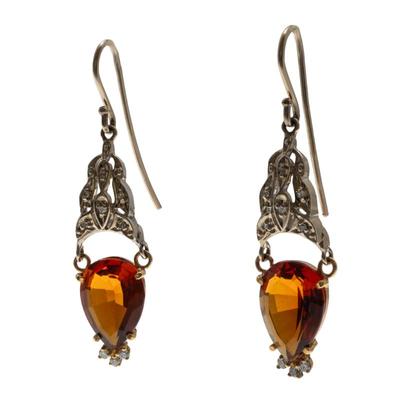 Pair of Citrine, Diamond, 14k Earrings