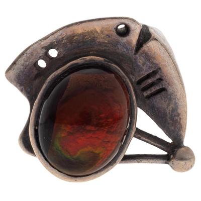 Modernist Fire Agate, Sterling Silver Ring, Peter Broome