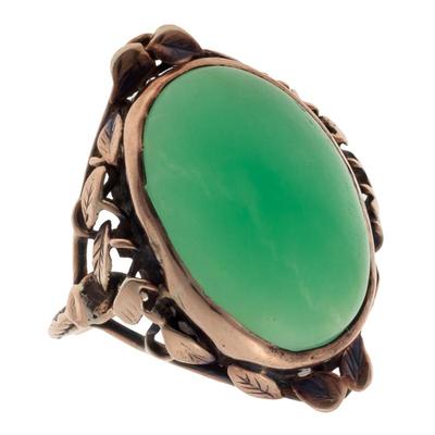 Arts & Crafts Chrysoprase, 14k Yellow Gold Ring