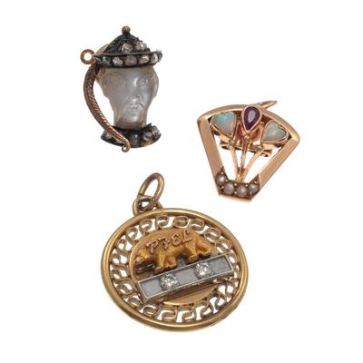 Collection of Two Multi-Stone Pendants and a Pin