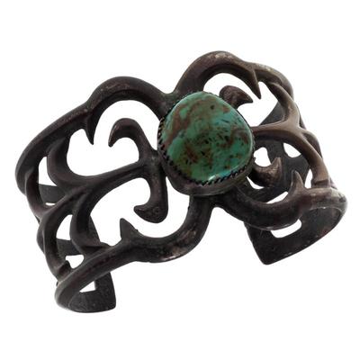 Navajo Turquoise, Sandcast Silver Cuff Bracelet