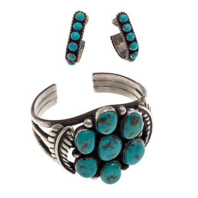 Navajo Turquoise, Silver Bracelet with Pair of Earrings