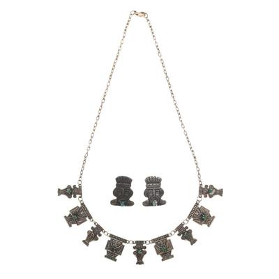 Emerald, Silver, Pre-Colombian Style Jewelry Suite