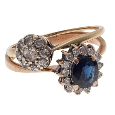 Collection of Two Diamond, Sapphire Cluster Rings