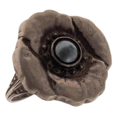 Early Georg Jensen Hematite, Silver Dogwood Flower Ring #18