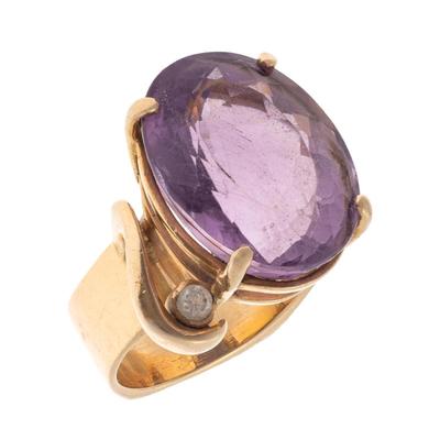 Amethyst, Diamond, 14k Yellow Gold Ring