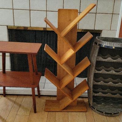 WINE RACKS AND MID CENTURY STYLE SIDE TABLE