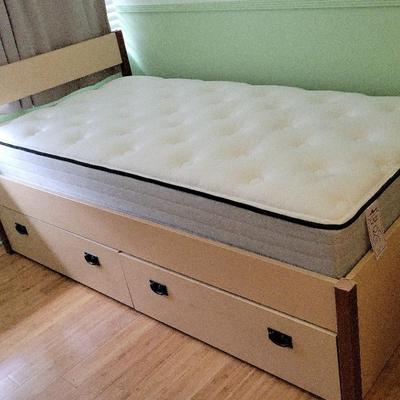 TWIN BED FRAME WITH STORAGE DRAWERS AND ORTHO MATTRESS 