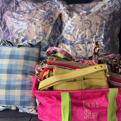 Henri Bendel Tote Bag, Vintage Floral Pillow Set, Miscellaneous Bag Collection