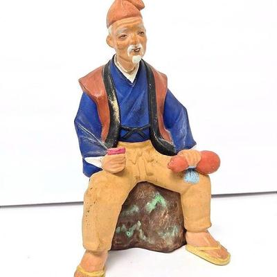 Vintage Hakata Urasaki Japanese Clay Man Figurine – 1950s, 5x5x9"