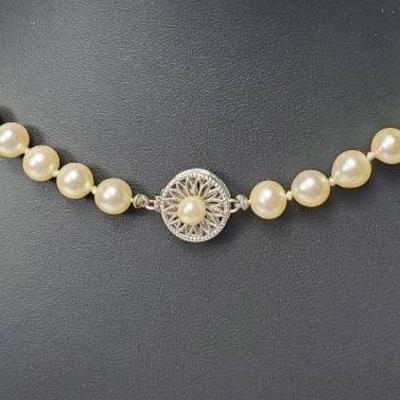 14K Gold Clasped 6.5 mm Cultured Pearl Necklace - 16"