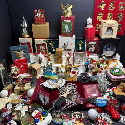 Christmas Ornaments including In Box Hallmark, Lunt Silversmith, Lenox, Dept 56