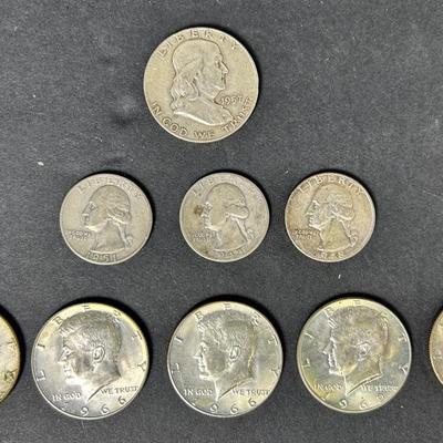 90% Silver Franklin Half Dollar and 3 Liberty Quarters + Five 40% Silver Kennedy Halves