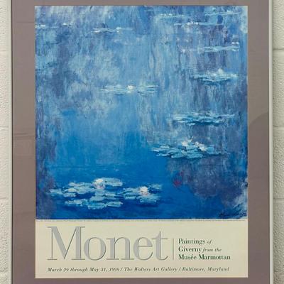 Impressionist Claude Monet Exhibition Poster – Water Lilies, Walters Art Gallery 1994, Framed 27x33"