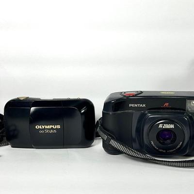 Olympus Mju III 80 & Infinity Stylus Film Cameras, Plus Pentax Point & Shoot Tasco 10x25