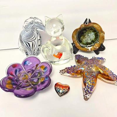Opal Art Studios Signed Opalescent Starfish & More Art Glass