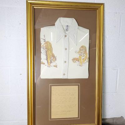 Tiger Shirt Purportedly Worn By Elvis Presley In Framed Display - 36x21”