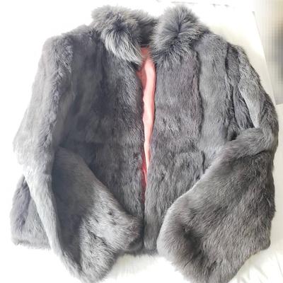 Grey Fur Coat With Pink Lining, Made In Korea