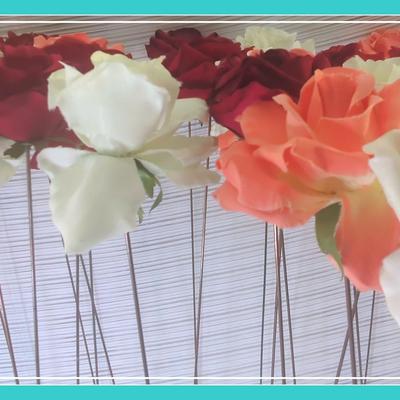Vintage Extra Long 40" Roses – 24 Metal Stem Flowers with Platforms, Oversized Decorative Blooms