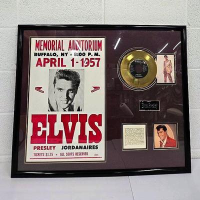 Elvis Presley Memorabilia Display: Concert Poster, Gold Record - Framed 27x31” 