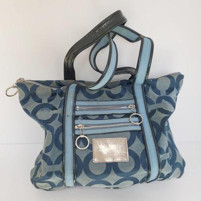 Coach Poppy Navy Signature Optic Shoulder Bag 15"x13"; 9.5" Handle Drop