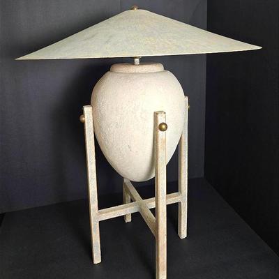 Vintage 1980s Max Blumberg Style Urn Lamp - 22” Diameter Shade, 25” Tall, Ultimate Manufacturing