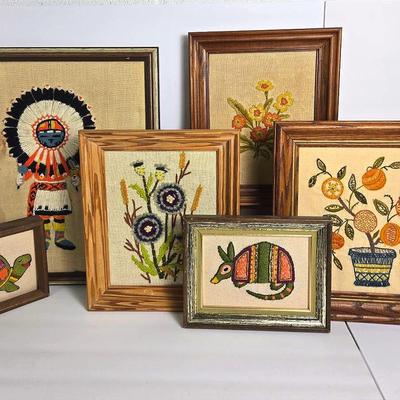 Vintage Framed Crewel Work Designs - 6x8 To 18x14”