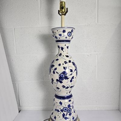 Blue & White Ceramic Table Lamp - 29” To Top Of Socket