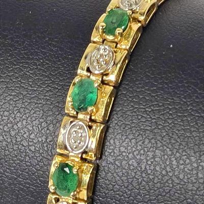 10K Gold Emerald & Diamond Bracelet - 7.25"