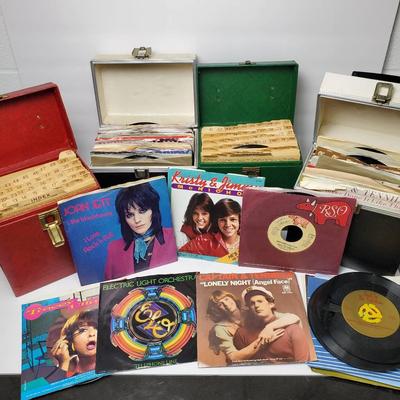 Vintage Vinyl Record 45s: Four Cases 70s & 80s Pop & Country & Earlier Titles