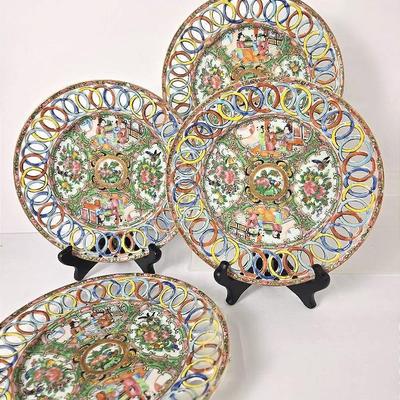 Chinese Famille Rose Reticulated Plates - 8.5” Diameter 