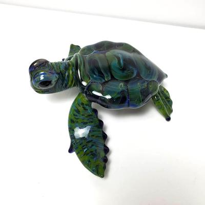 Chris Upp Signed Hawaiian Art Glass "Honu" Green Sea Turtle - 6" Long