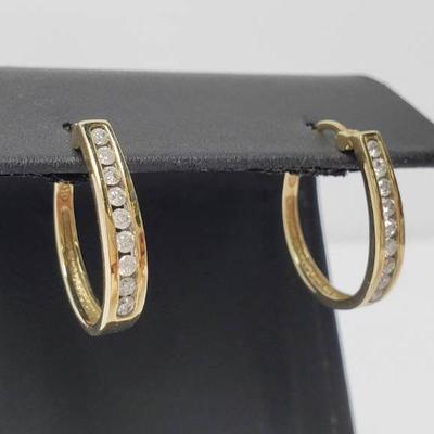 10K Gold (Marked) Diamond Hoop Earrings