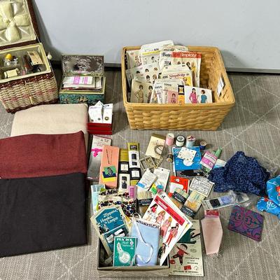 Wicker Sewing Box, Sewing Notions, Patterns & Scrap Fabric