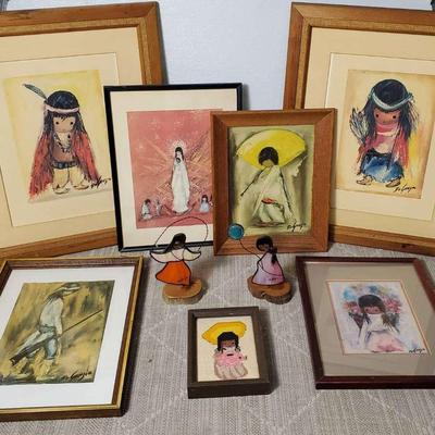 De Grazia Collection: Framed Prints 15x12” To 24x20”, Needlepoint & 2 9” Suncatcher Figurines 