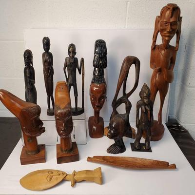 African Wood Carvings & Figurines - Tallest Is 24”