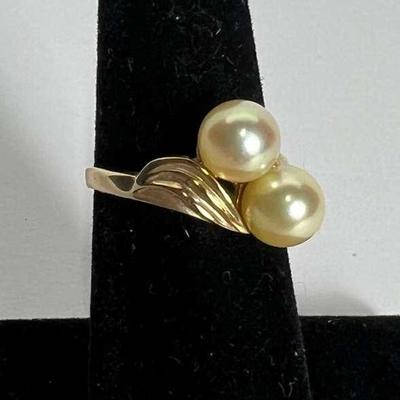 14K Gold Double Pearl Ring - Size 5.5