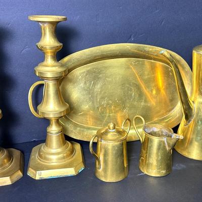 MCM Brass Coffee Set &  2 Candleholders