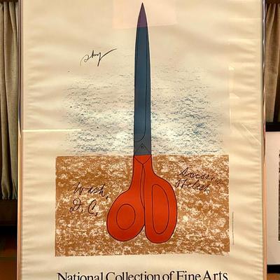 Claes Oldenburg "Sissors Obelisk Mounument" 1968 Smithsonian Exhibition Lithograph, Framed 40x28"